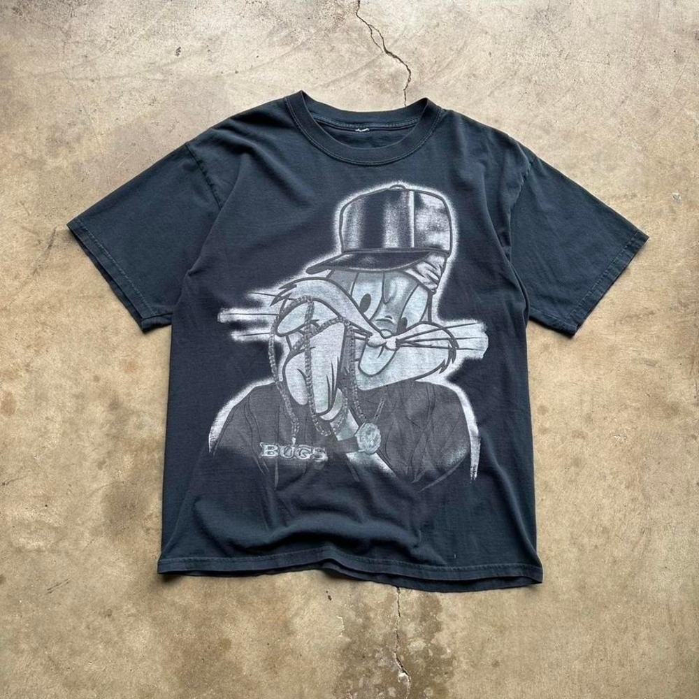 Vintage bugs bunny bling rap‎ t shirt y2k mens size L hip hop rap tee
